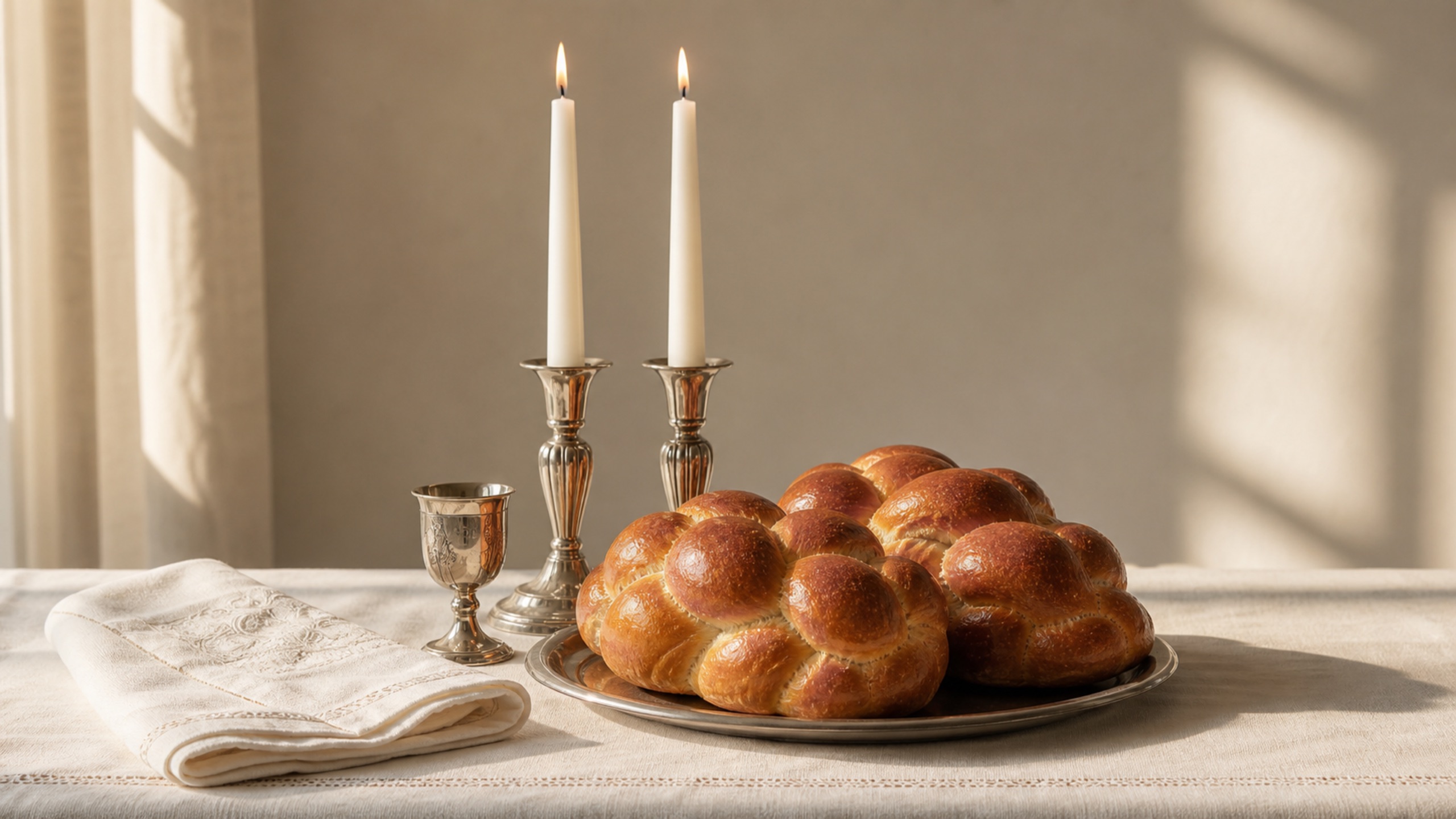 Mesa de Shabat com challah e velas